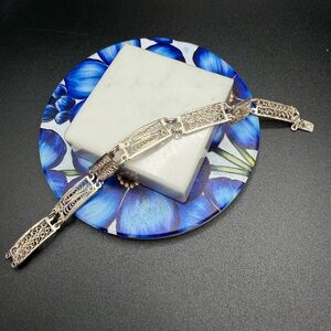 Handerbeit 800 Sterling silver filigree panel bracelet #M50 Appx 7”. Vintage